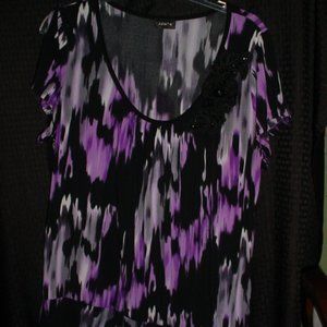 JUDITH 3D Floral Stretch Slit SLeeve Blouse XL